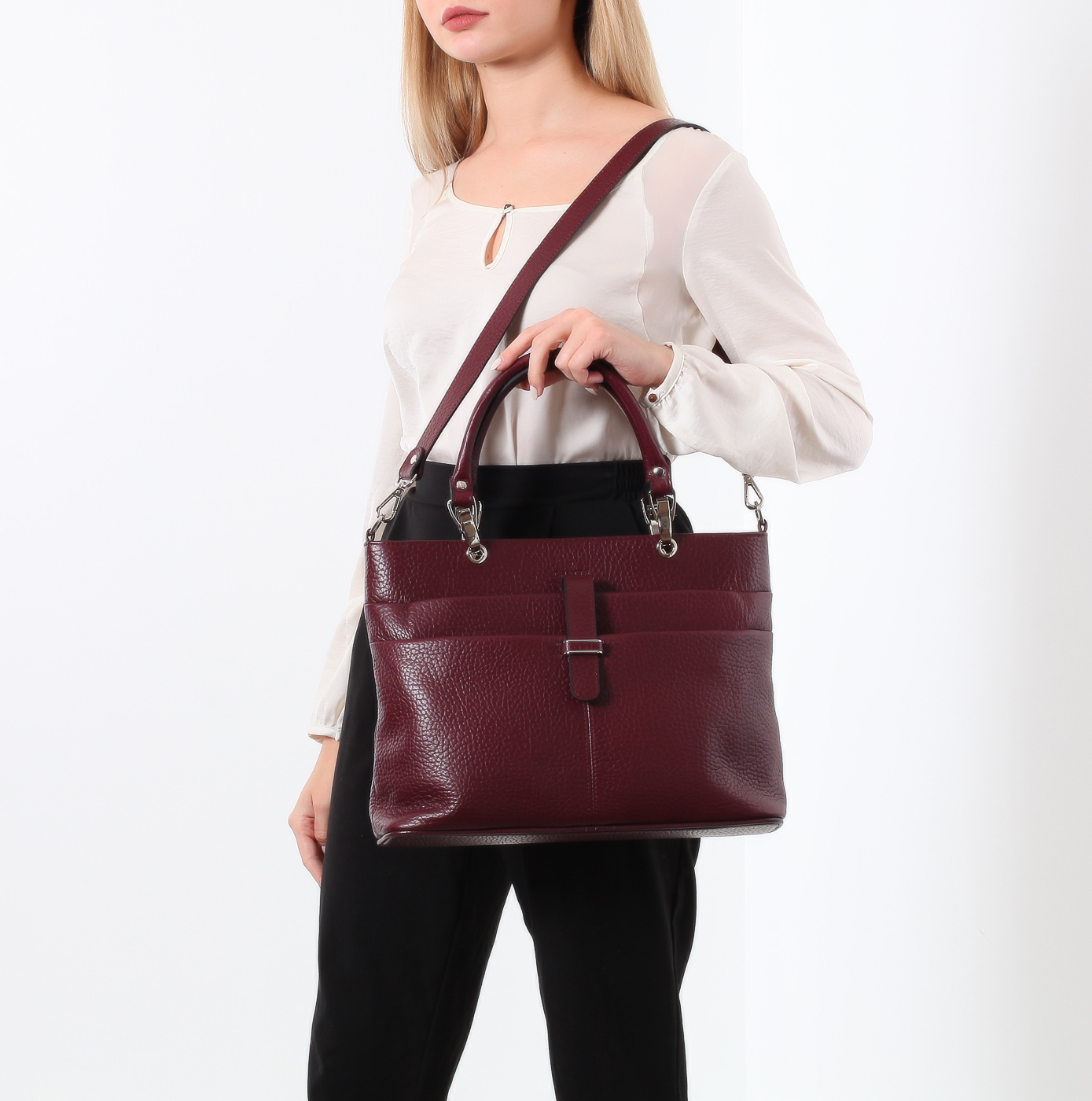 Бордовая кожаная сумка Chatte 