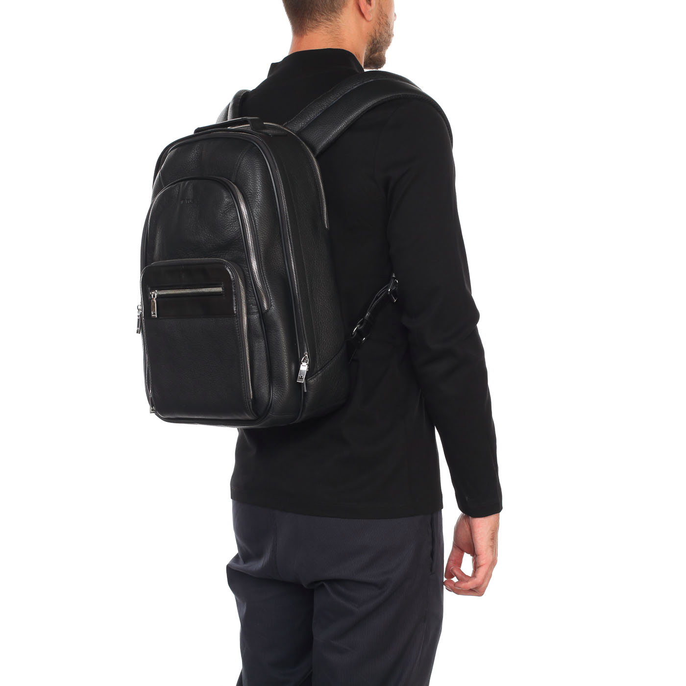 Кожаный черный рюкзак с отделением под ноутбук Stevens 