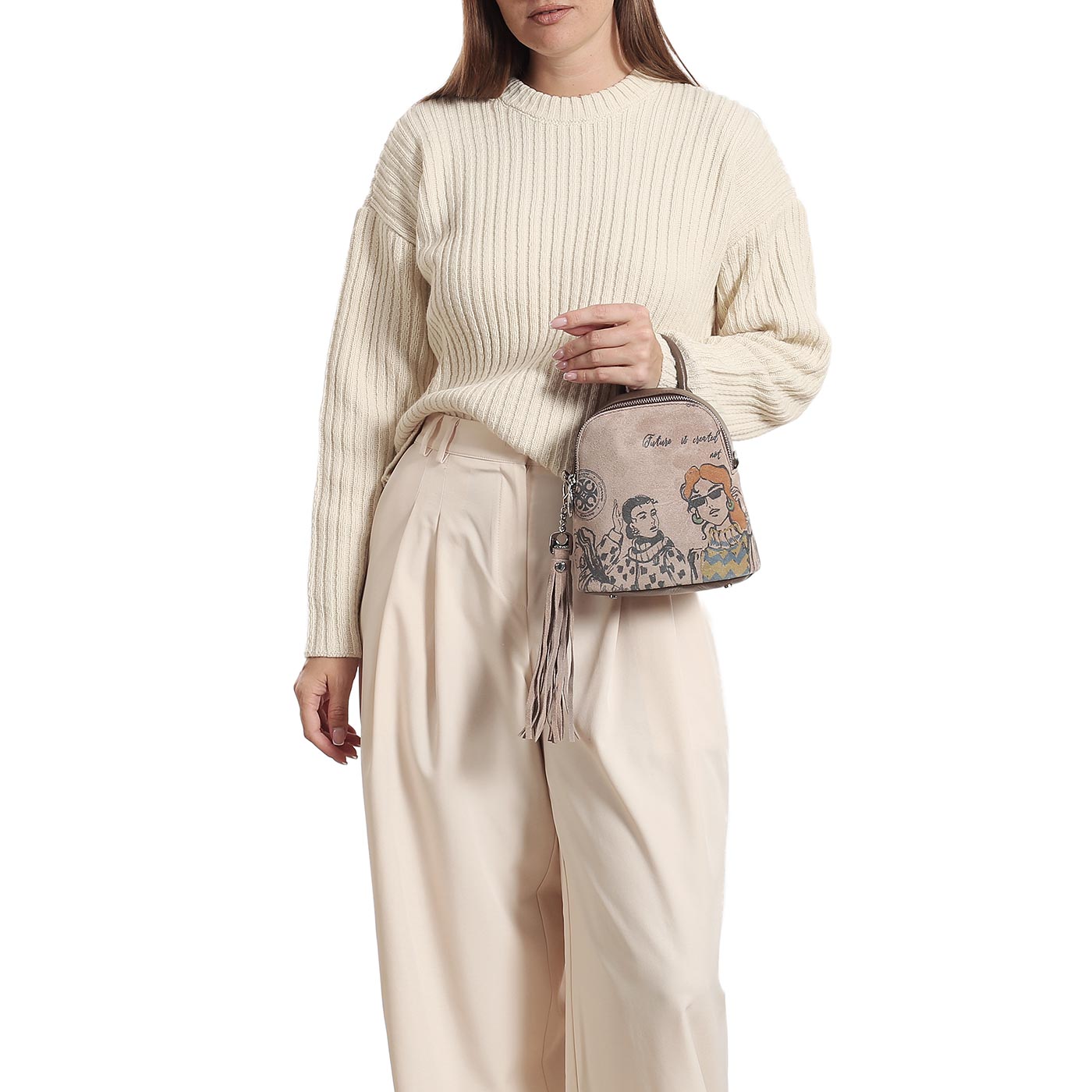 Кожаный рюкзак с принтом Curanni 