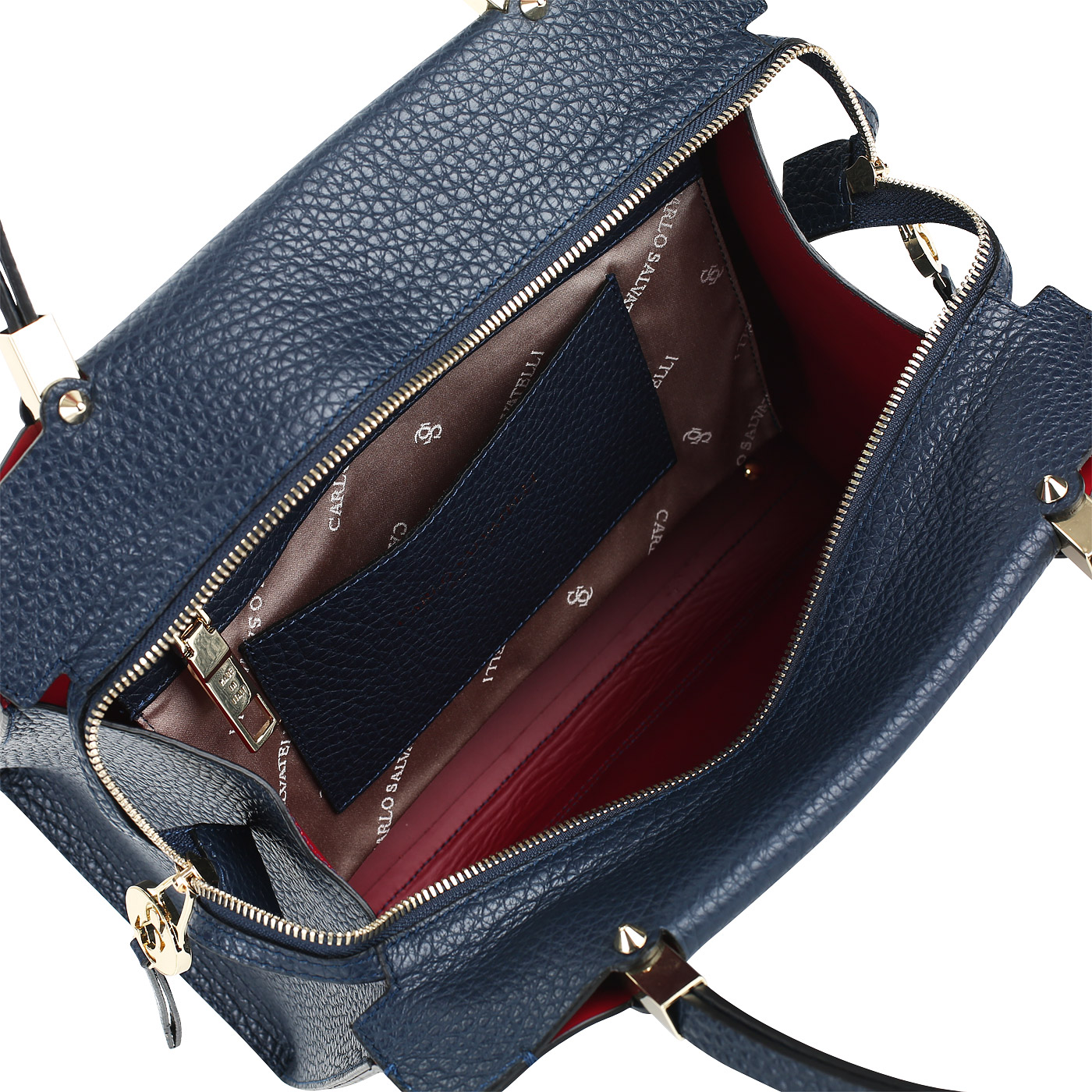 Сумка на молнии из синей кожи Carlo Salvatelli Cervino