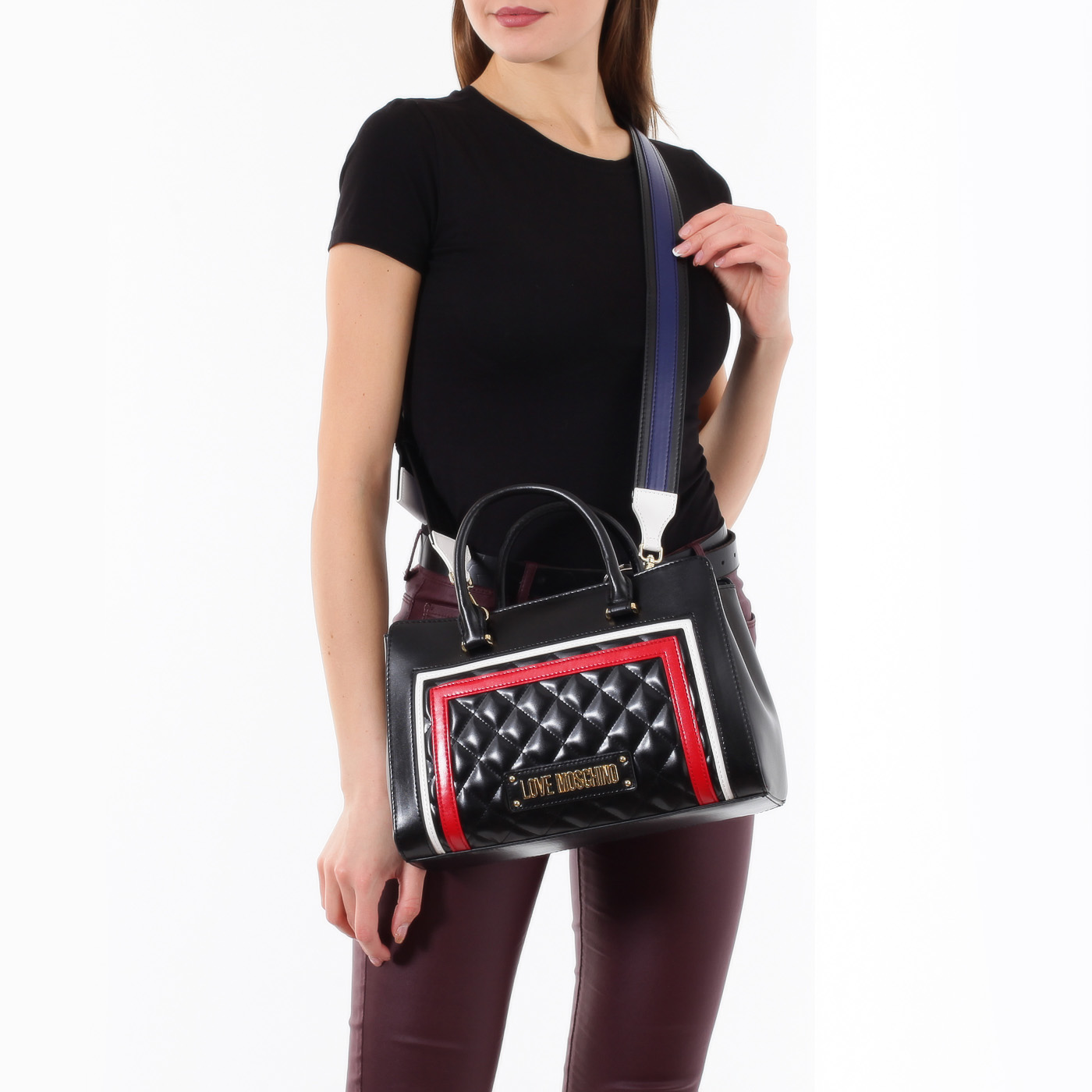 Сумка с широким плечевым ремнем Love Moschino Striped Quilted