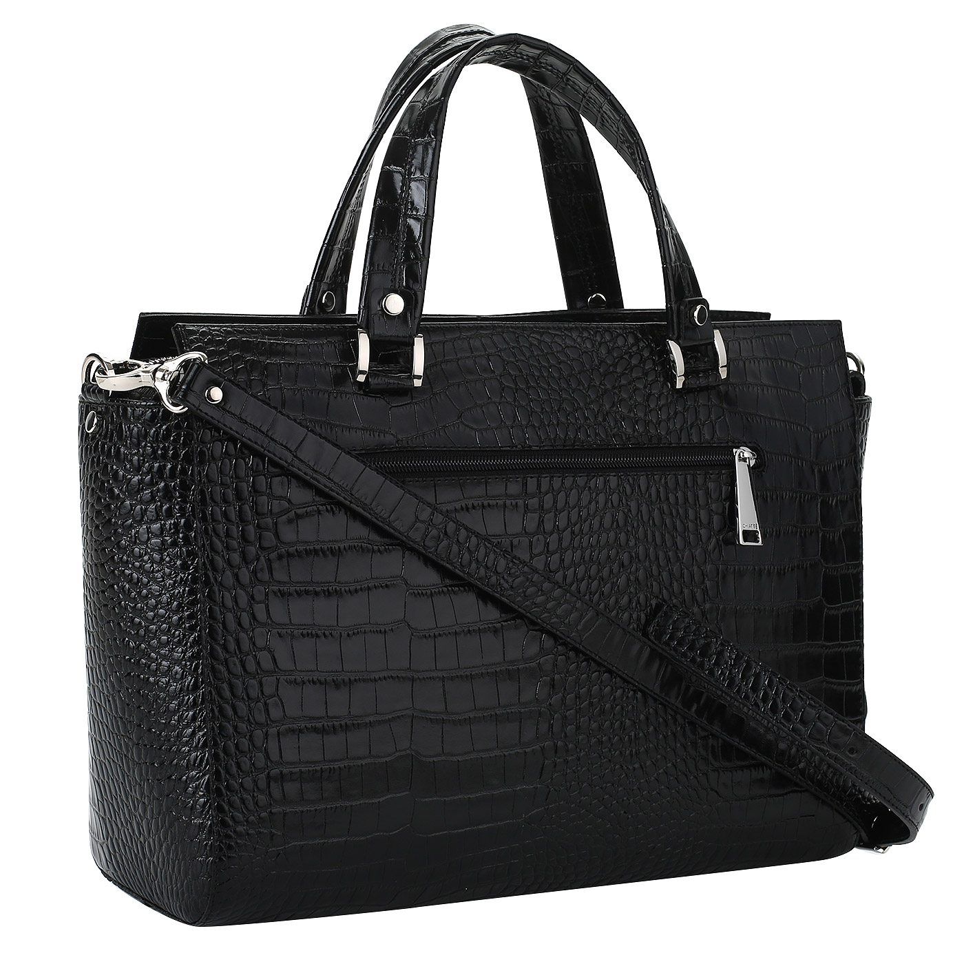 Черная сумка с отделкой под крокодила Chatte Lion