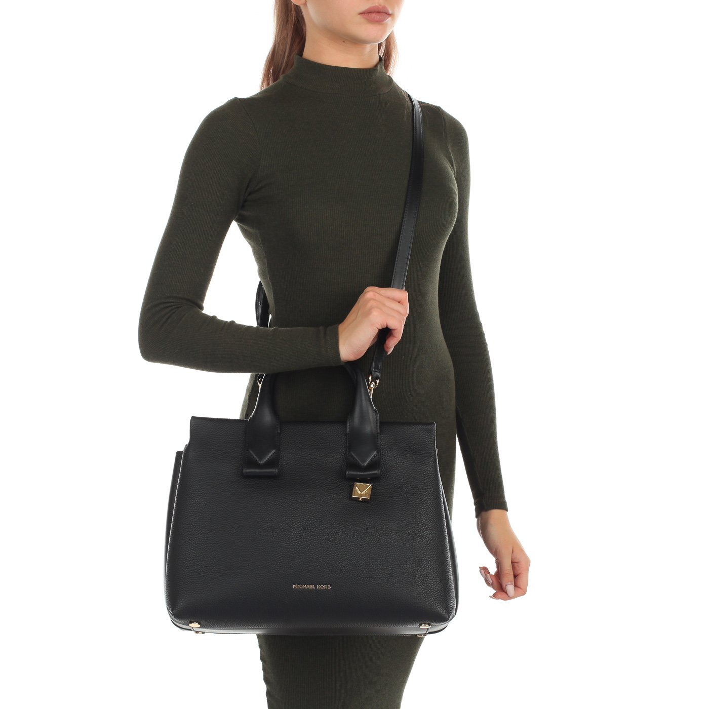 Черная кожаная сумка со съемным ремешком Michael Kors Rollins