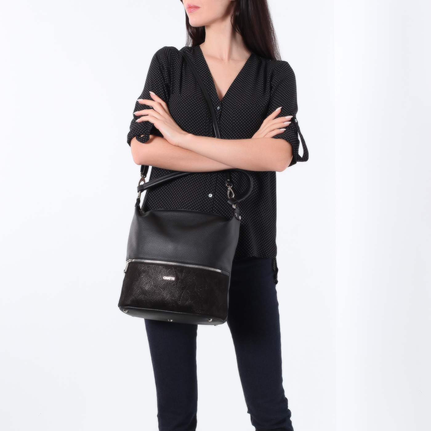 Сумка-хобо из комбинированной кожи Chatte Lille