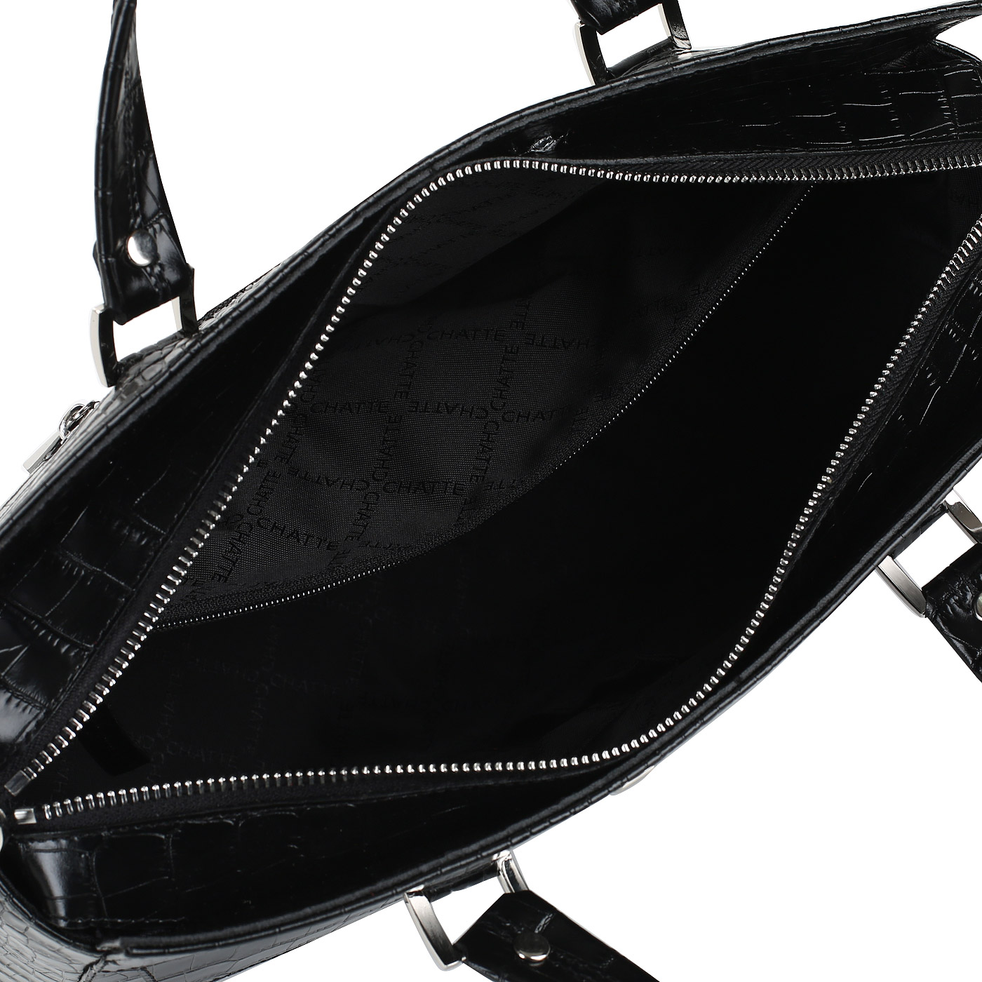 Черная сумка с отделкой под крокодила Chatte Lion