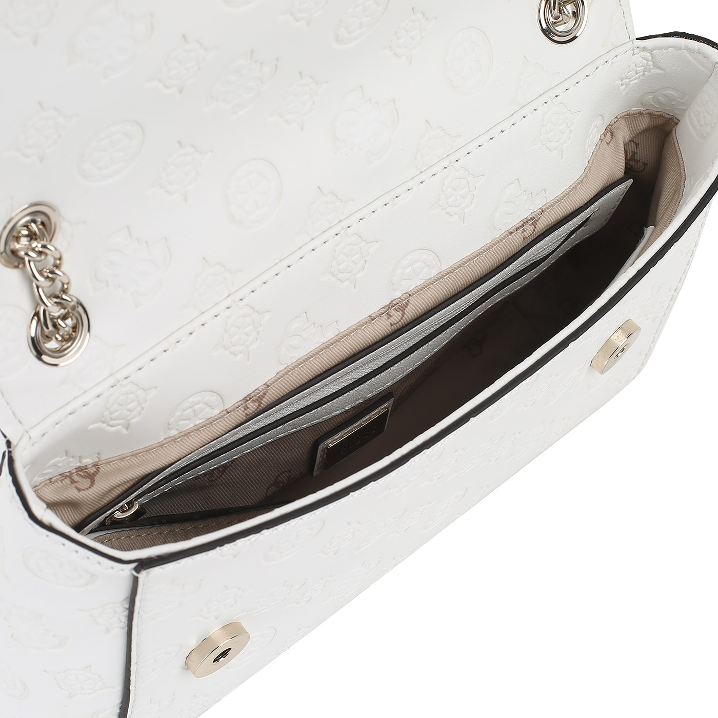 Белая сумка с брелоком Guess Logo Love